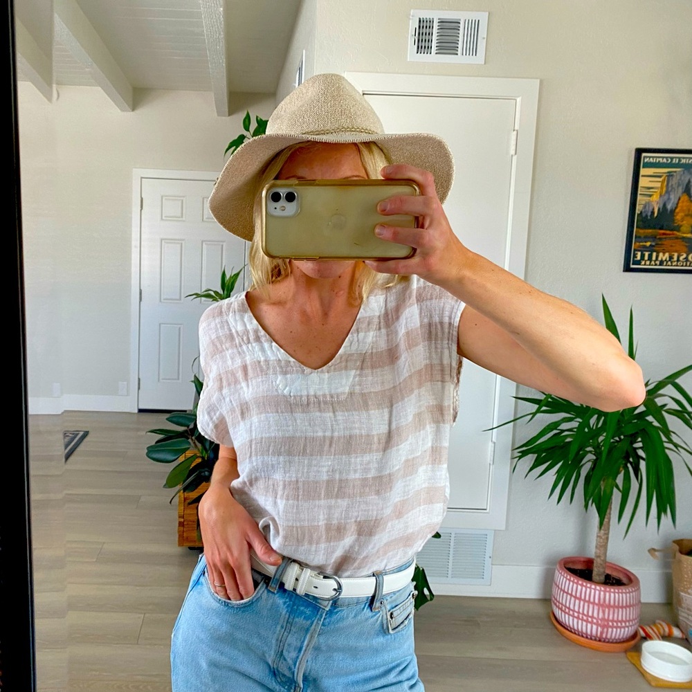 St. Tropez Linen White and Beige Striped Top